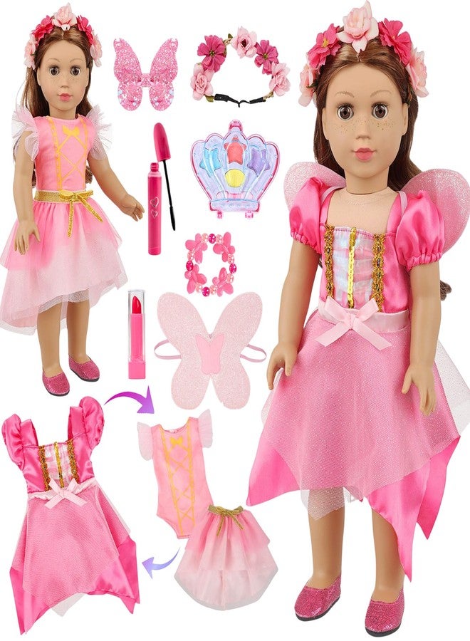 DONTNO American 18 Inch Doll Makeup Accessories and Butterfly Fairy Theme Set,Included 2 Pieces Clothes,Flower Wreath Headwear,Eyelash Brush,Eye Shadow,Bracelet,Butterfly Strap and Hair Clip(NO Doll) - Image 1